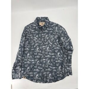 Western Aloha Mens XL Pearl Snap Shirt Gray White Island Toile Long Sleeve
